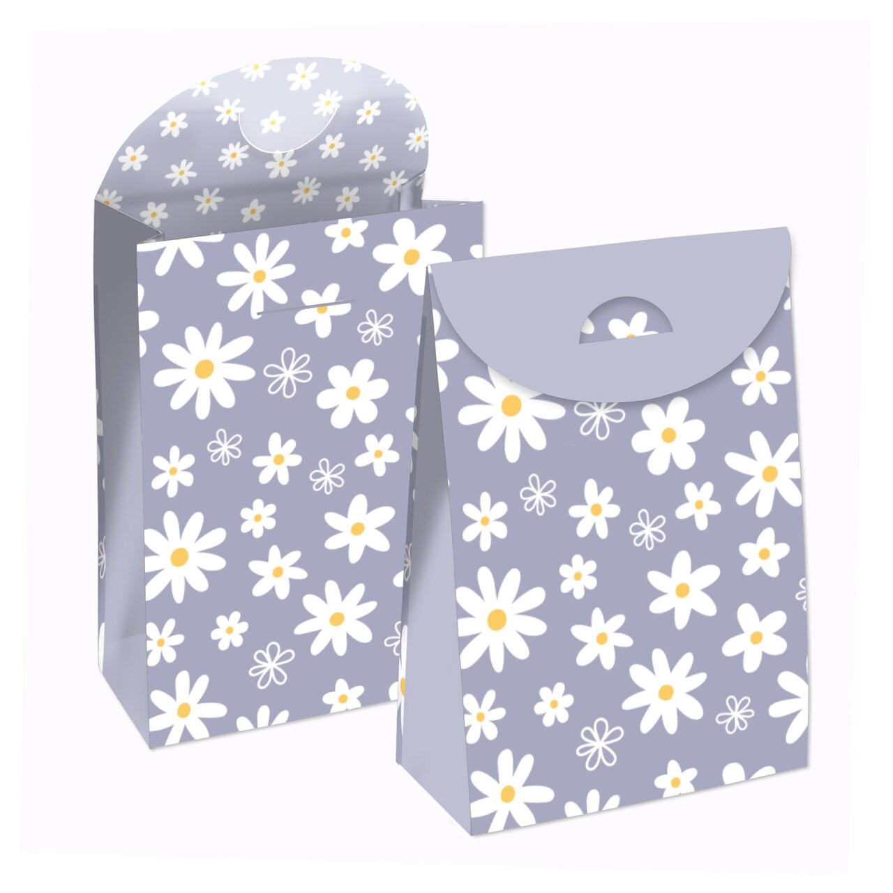 Big Dot of Happiness Purple Daisy Flowers - Floral Gift Favor Bags - Party Goodie Boxes - Set of 12